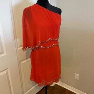 Pepper One-Shoulder Orange Beaded Dress, Size S